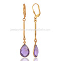 Gold Plated Gemstone Silver drop Earrings in Purple Amethyst